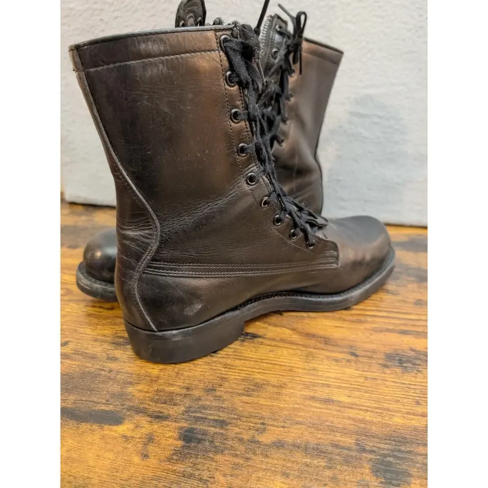 VTG Military Boots Mens Size 8 D Black Leather Firefighter Biker Zip Toe